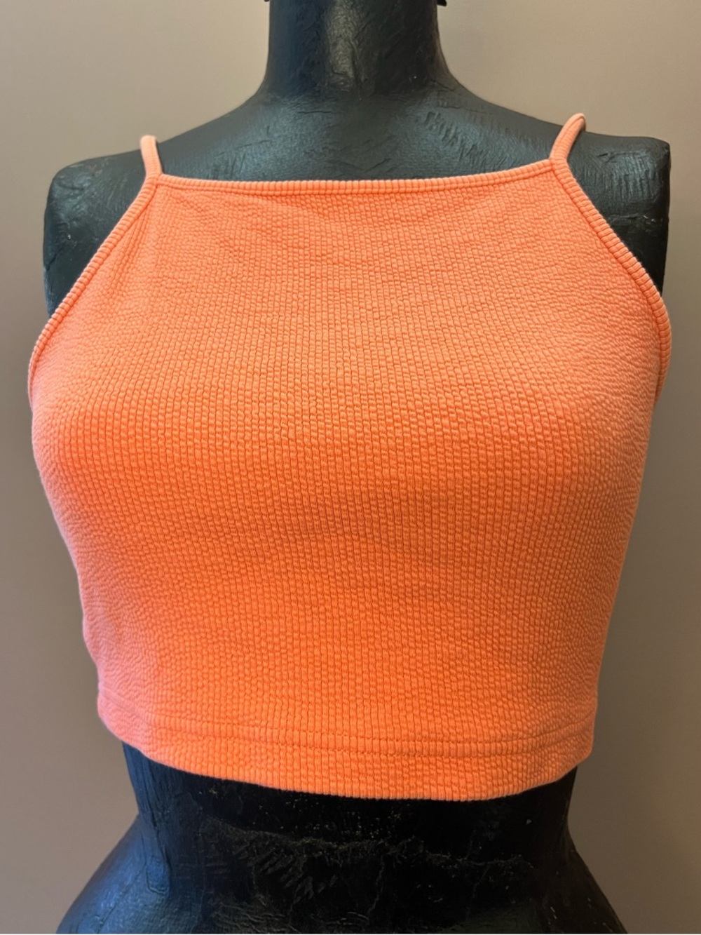Topshop Cropped Coral Ribbed Square Neck Tank Top Size 8